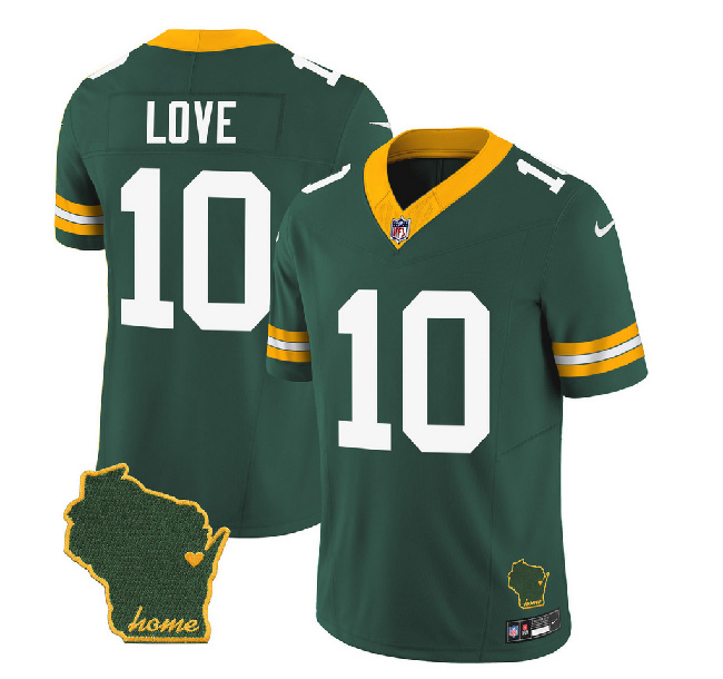 Men's Green Bay Packers #10 Jordan Love Green 2023 F.U.S.E. Home Patch Vapor Untouchable Limited Stitched Jersey - Click Image to Close